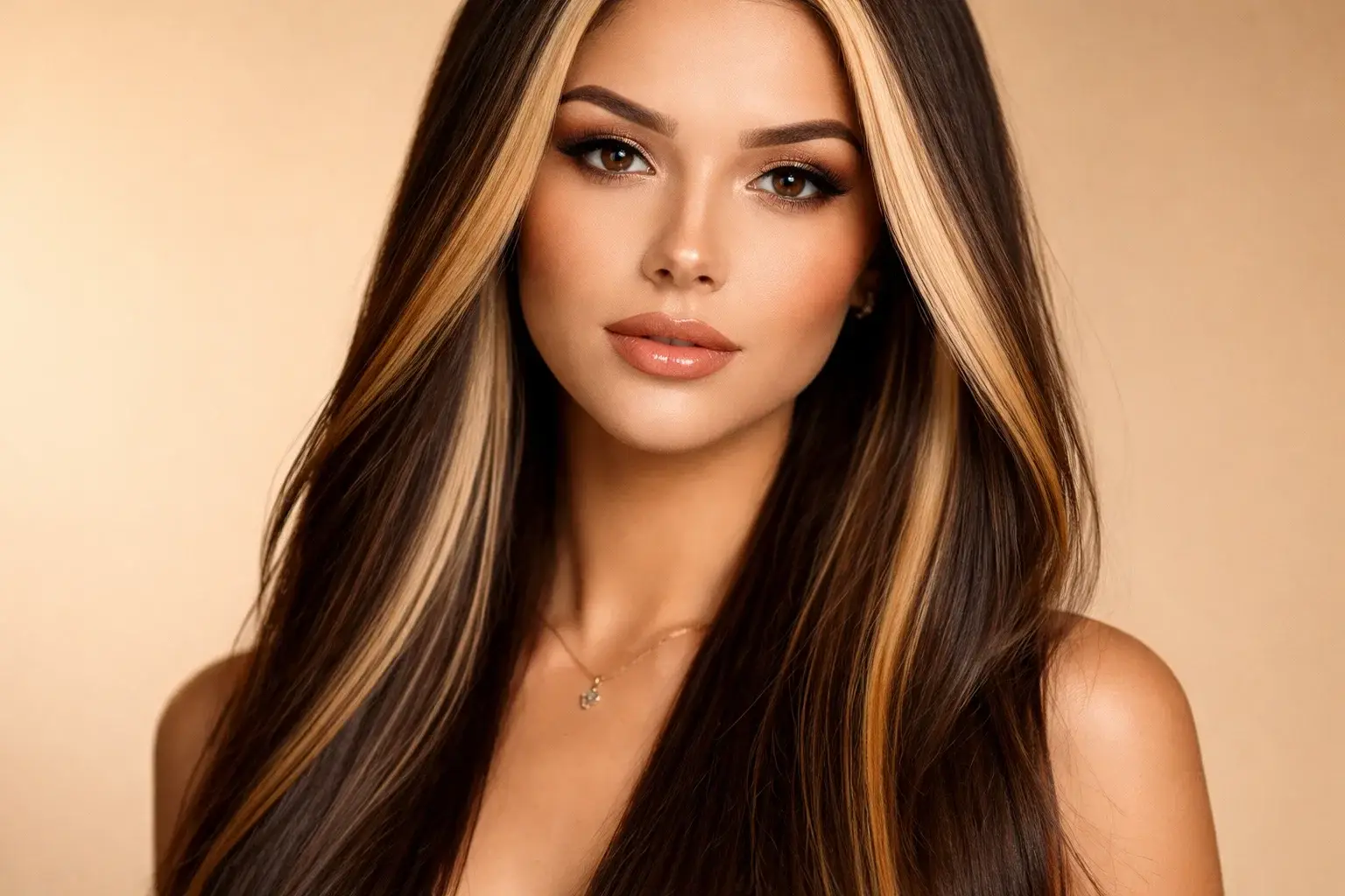 Money Piece Highlights on Long Straight Hair