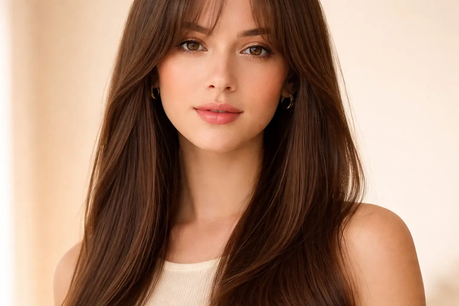 Long Straight Hair with Curtain Bangs