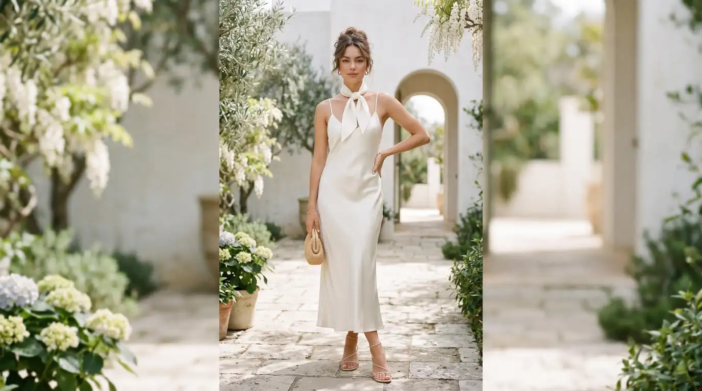 Satin Dress with Delicate Scarf Detail