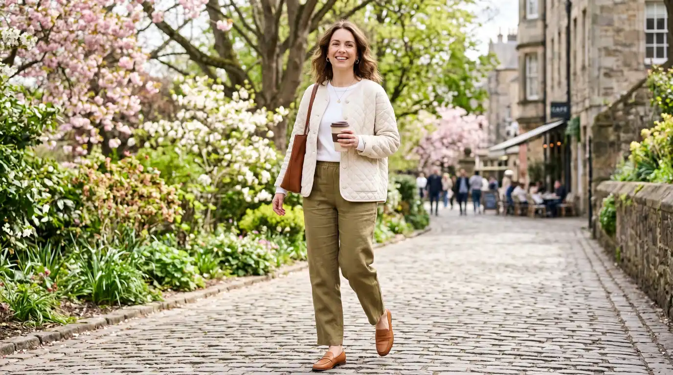 A Quilted Knit Jacket Over Simple Basics