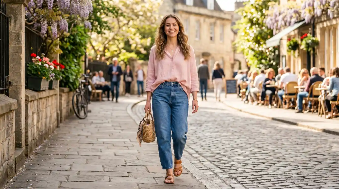 Barrel-Leg Jeans with a Relaxed Blouse
