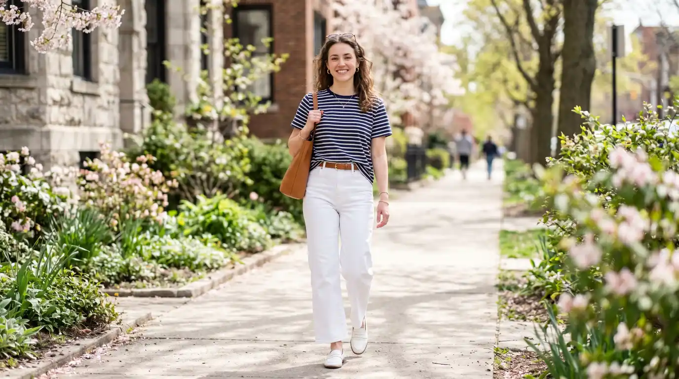 The Classic Stripe Tee with White Denim