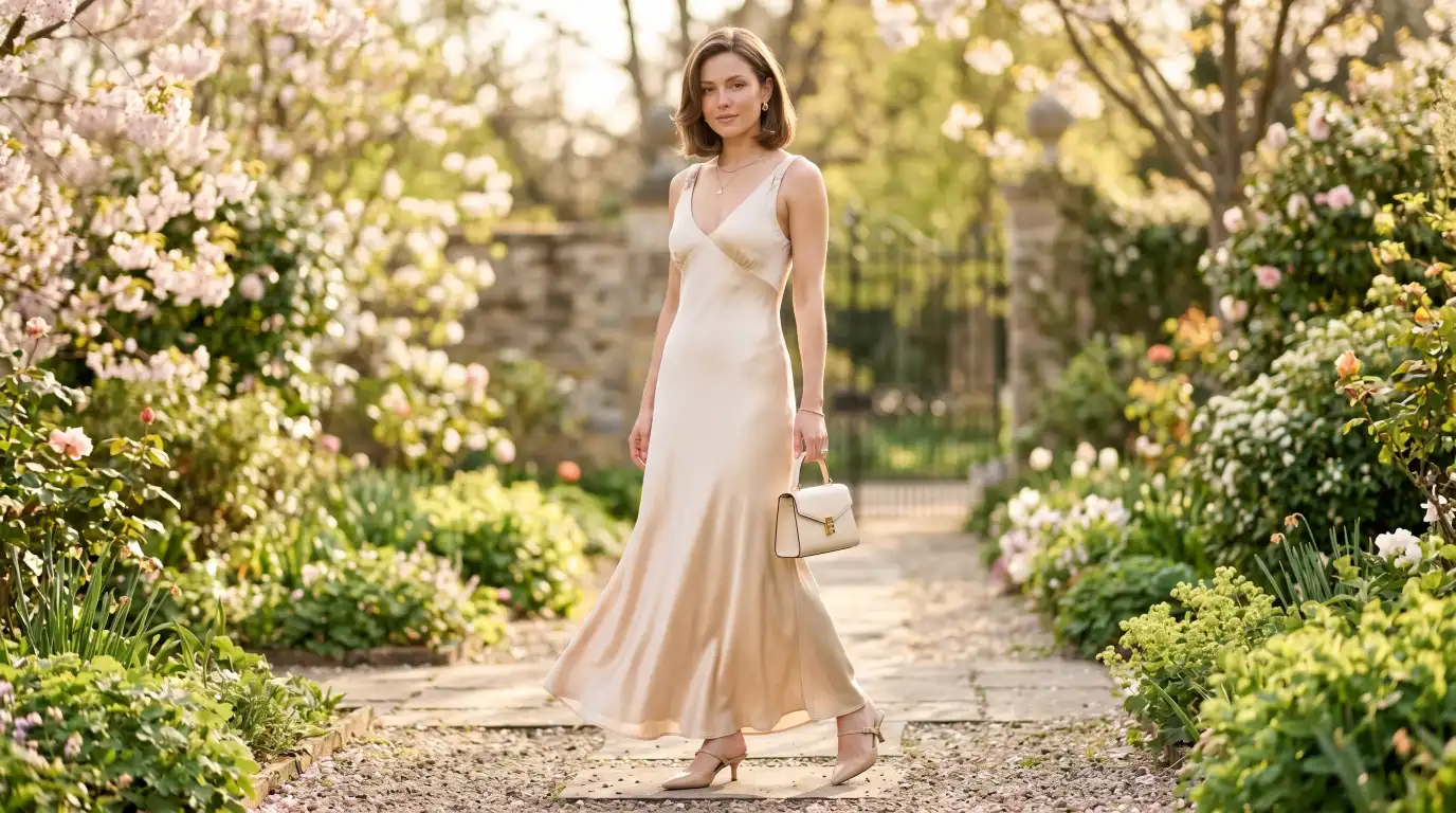 Bias Cut Satin Maxi with Kitten Heel Mules