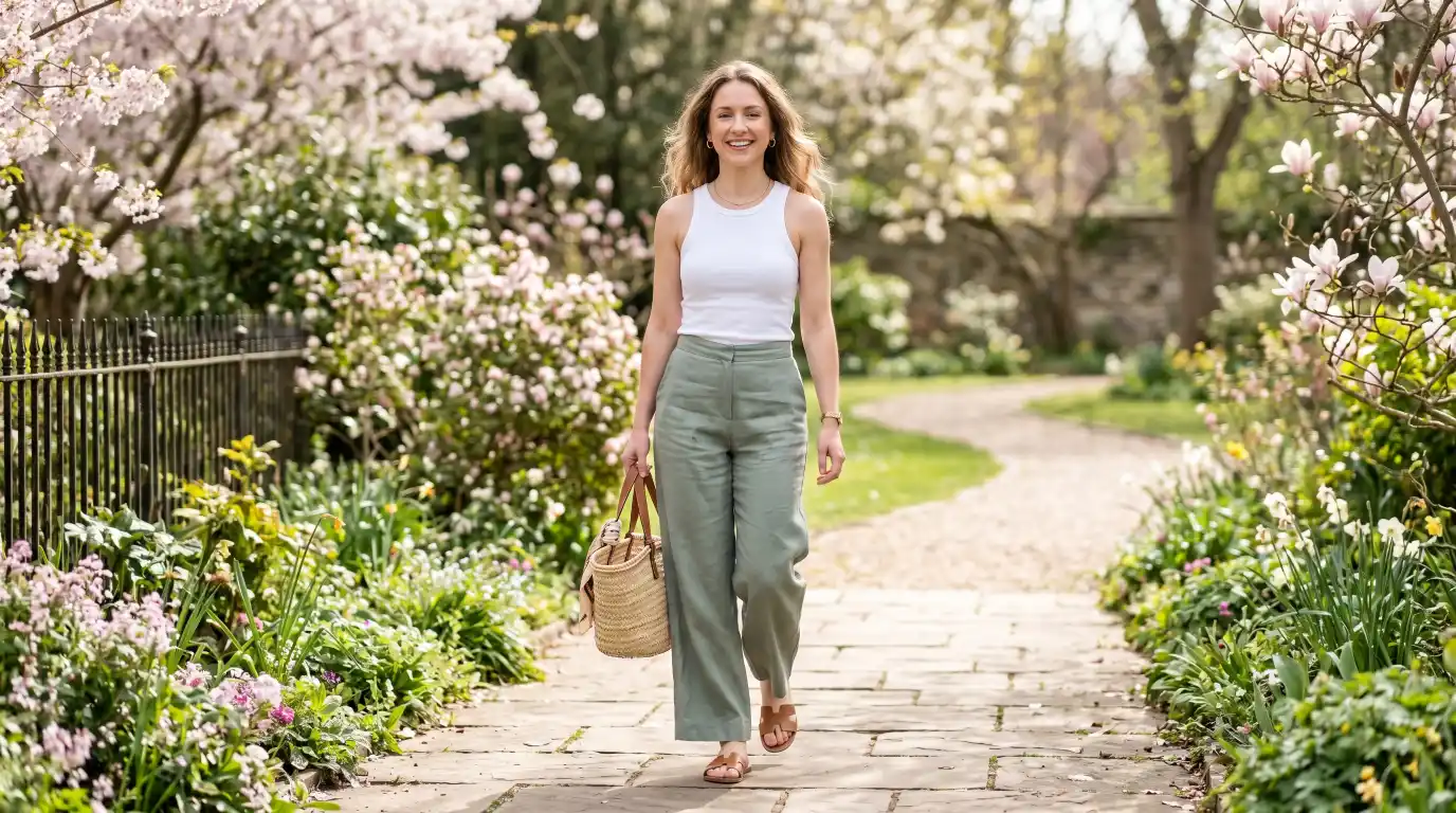 Wide-Leg Trousers with a Simple Fitted Tank