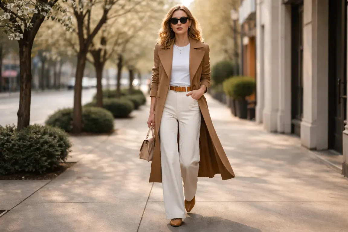 The Classic Trench Coat Over Wide Leg Denim