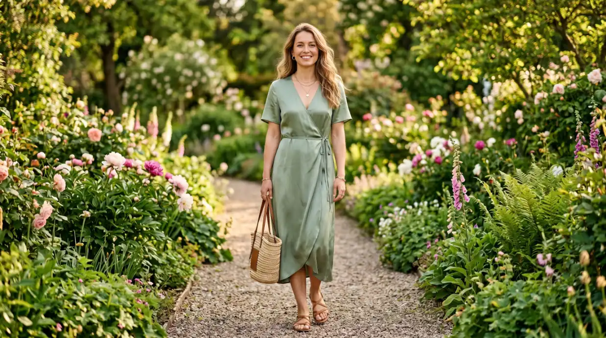 Sage Green Satin Dress as a Spring Colour Statement