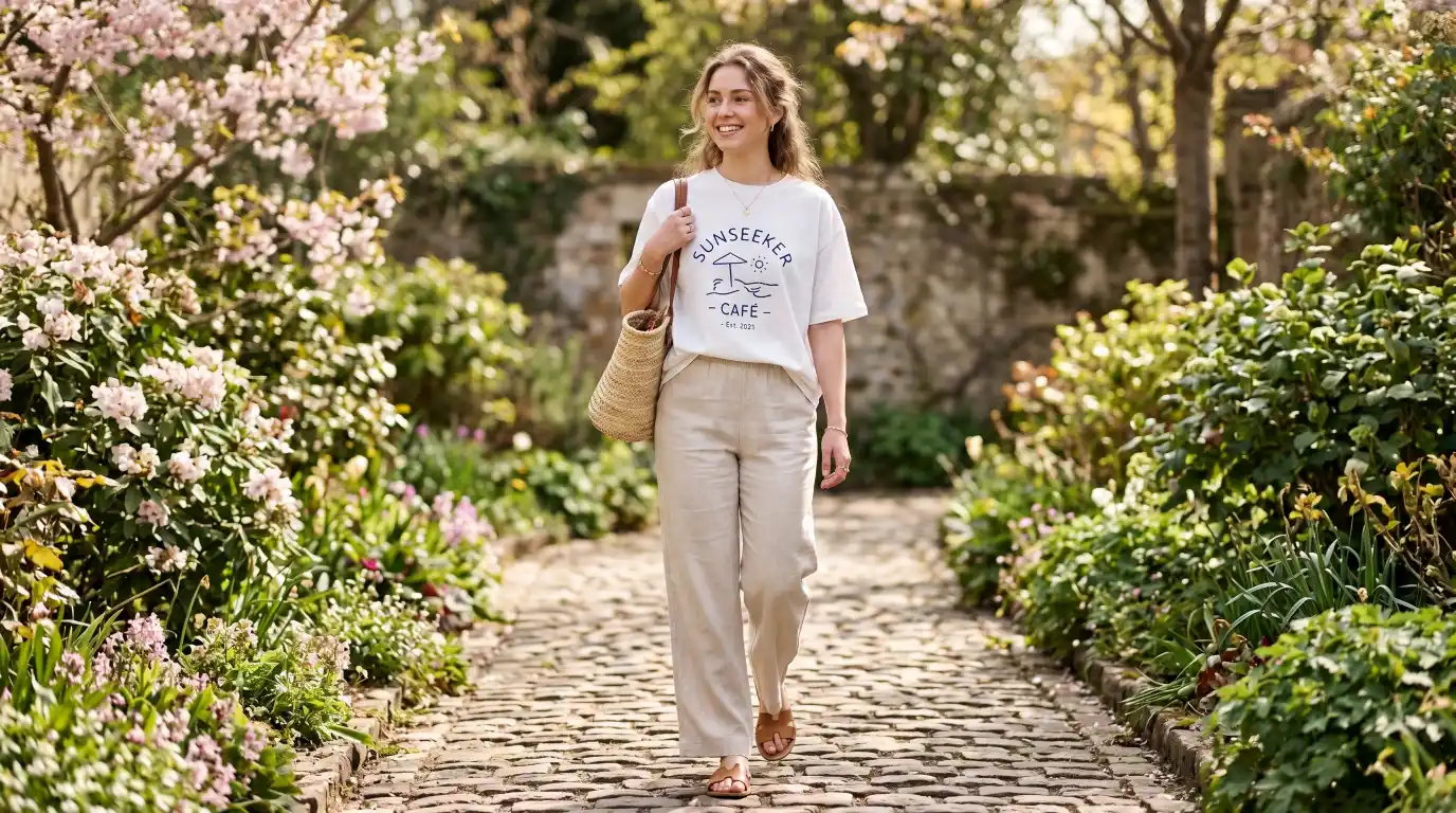 Linen Pull-On Pants with an Oversized Tee