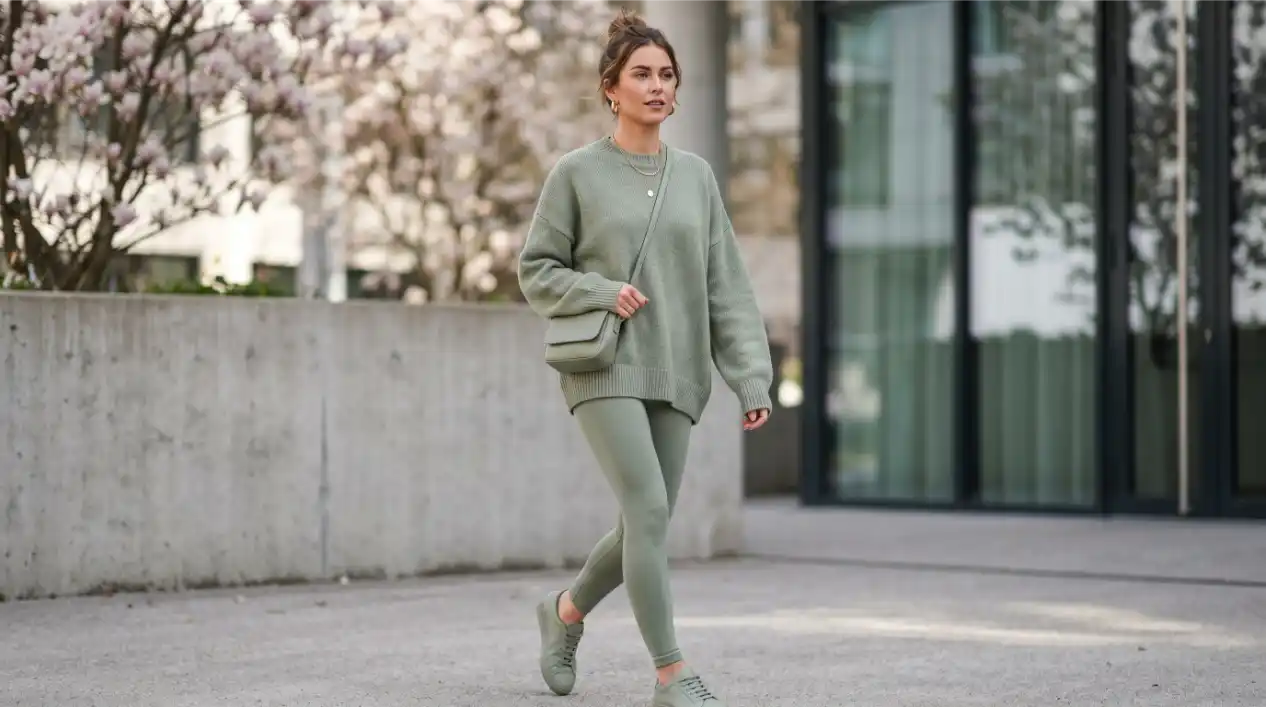 Monochrome Soft Leggings Look in Sage Green
