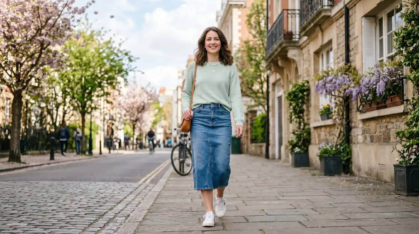 The Denim Skirt and Lightweight Sweater Pairing