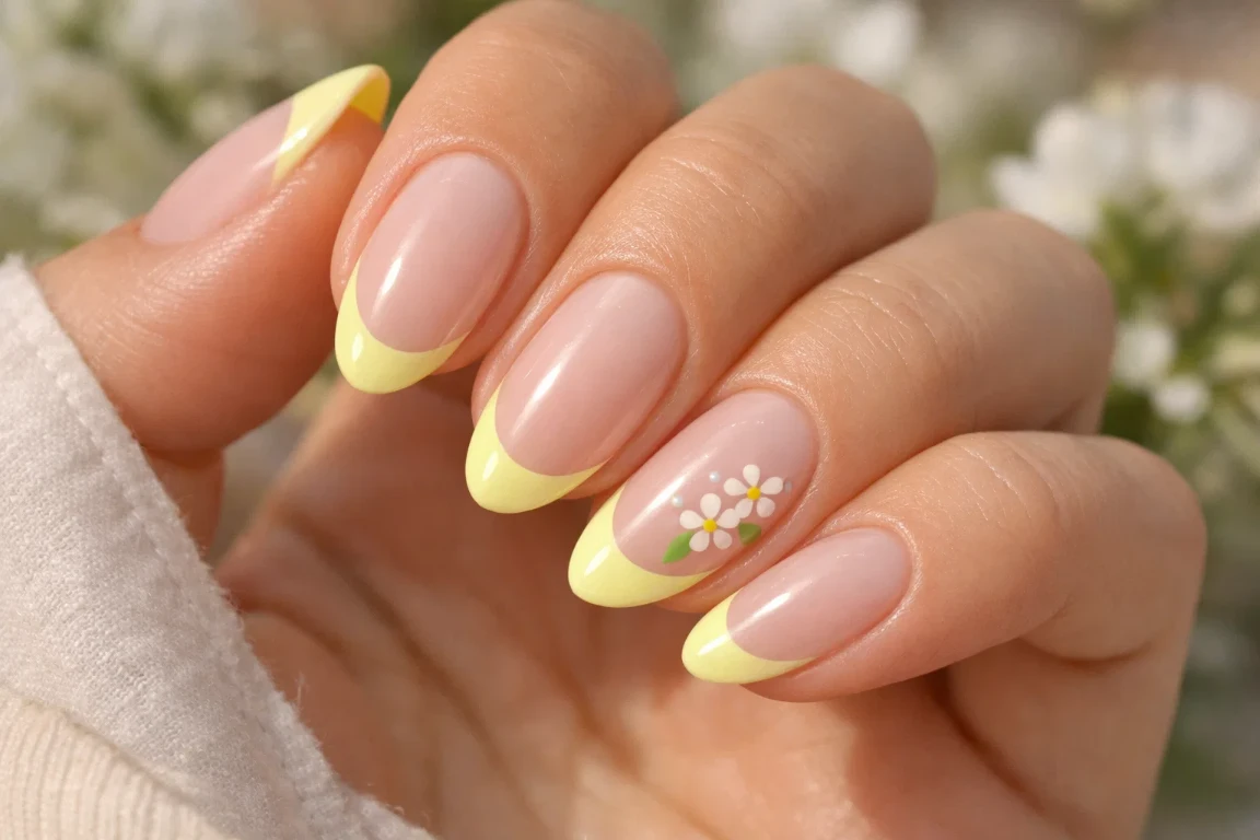Milky Nude with Pastel Yellow French Tips