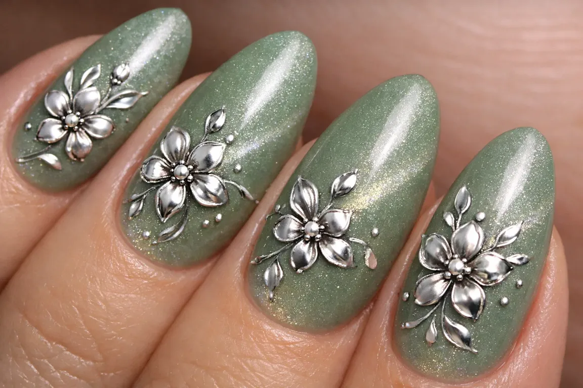 Sage Green with Chrome Flowers