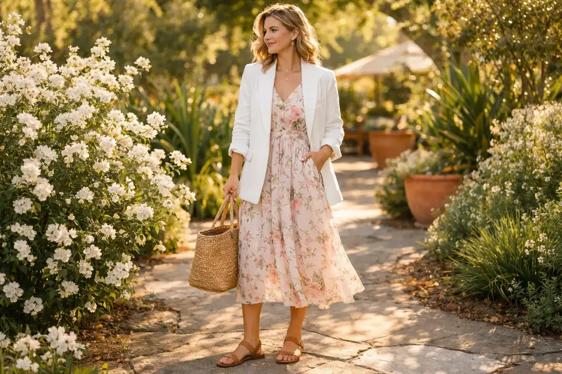 A Blazer Over a Floral Sundress