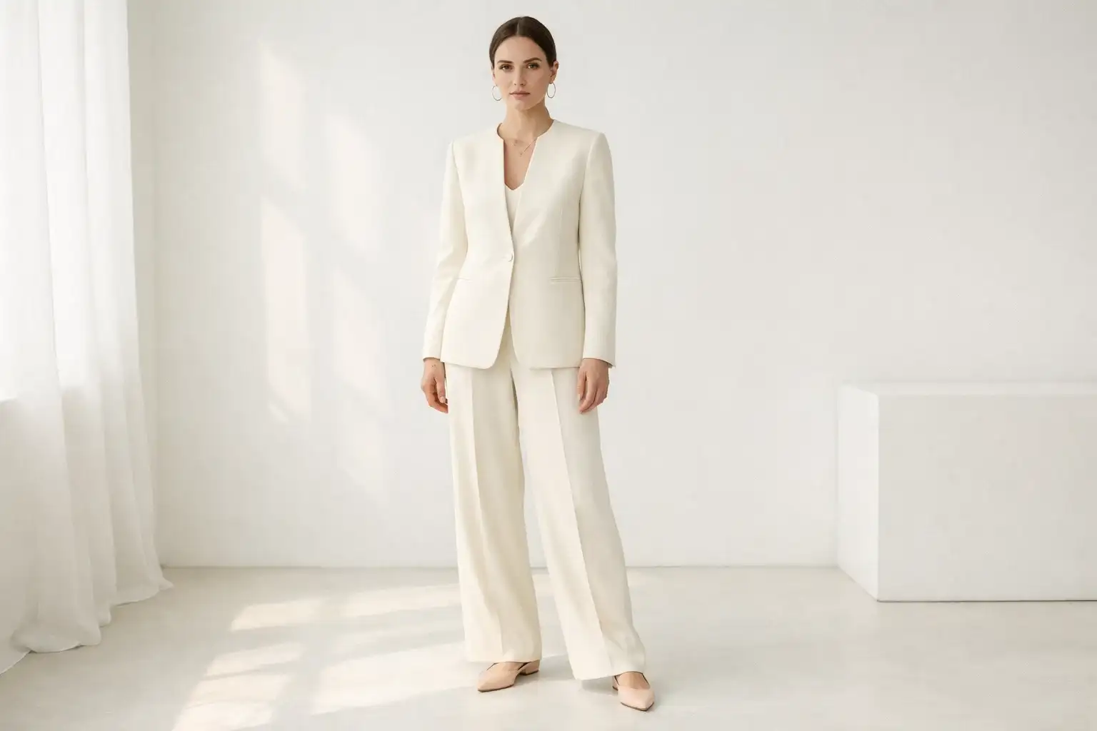 The Collarless Blazer with Tailored Trousers