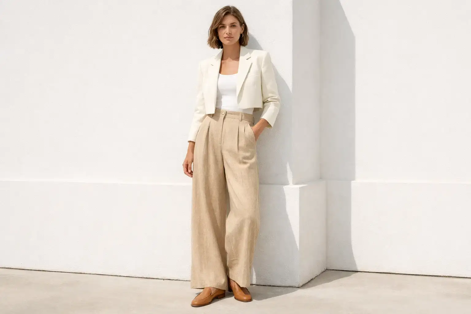 The Cropped Blazer with High-Waisted Wide-Leg Trousers