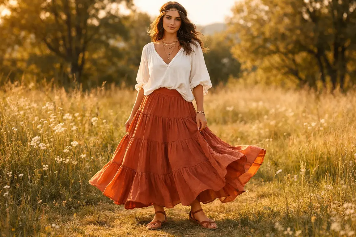 The Tiered Maxi Skirt with a Peasant Blouse