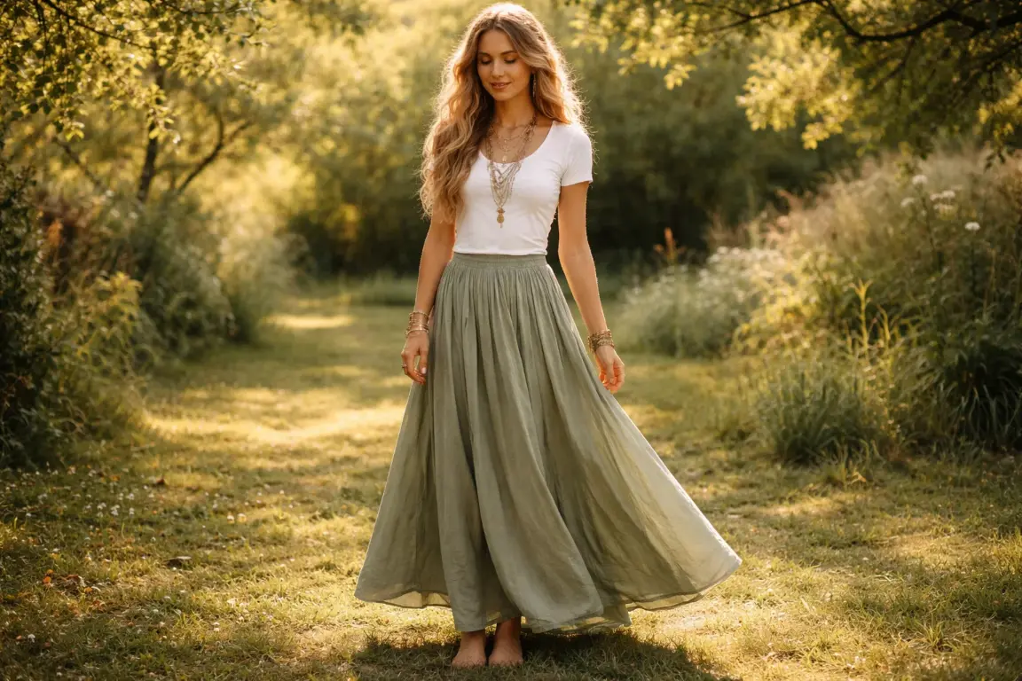 The Sage Green Maxi with Layered Jewelry