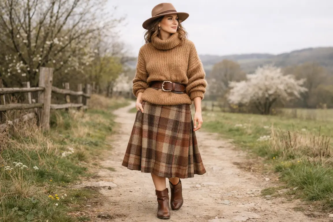 The Kilt Style Skirt with a Chunky Knit