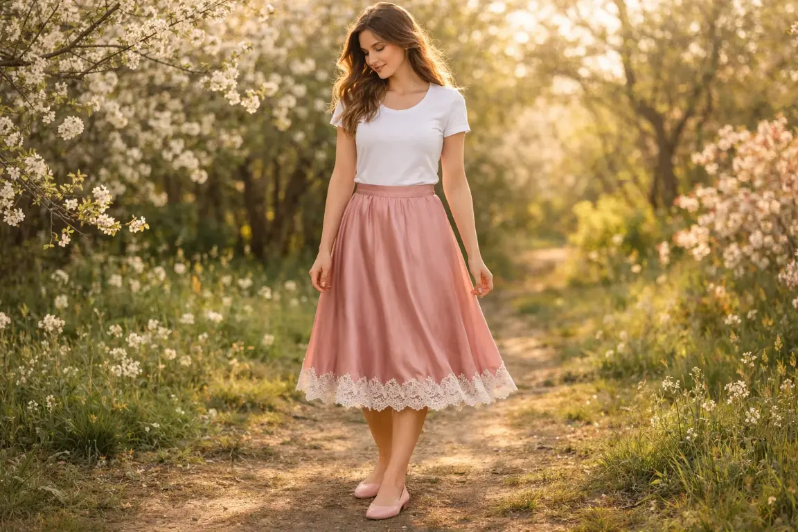 The Satin Boho Midi with a Lace Trim and Ballet Flats