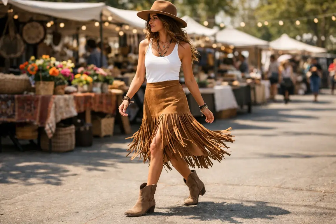 The Fringe Midi Skirt with a Simple Tank