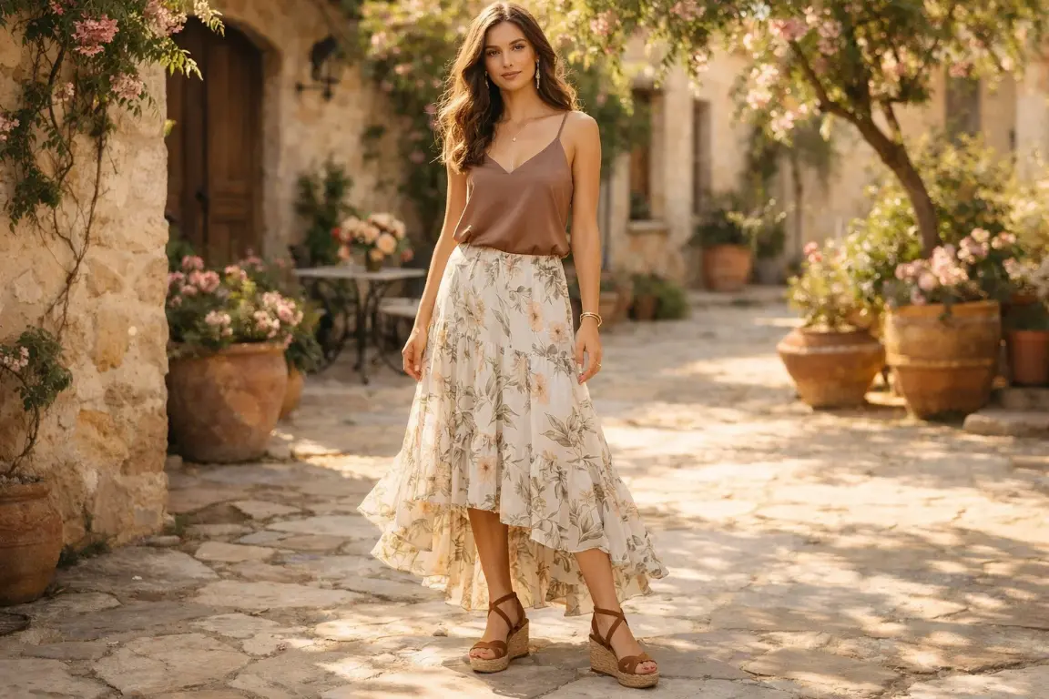 The Drop Waist Skirt with a Silk Camisole