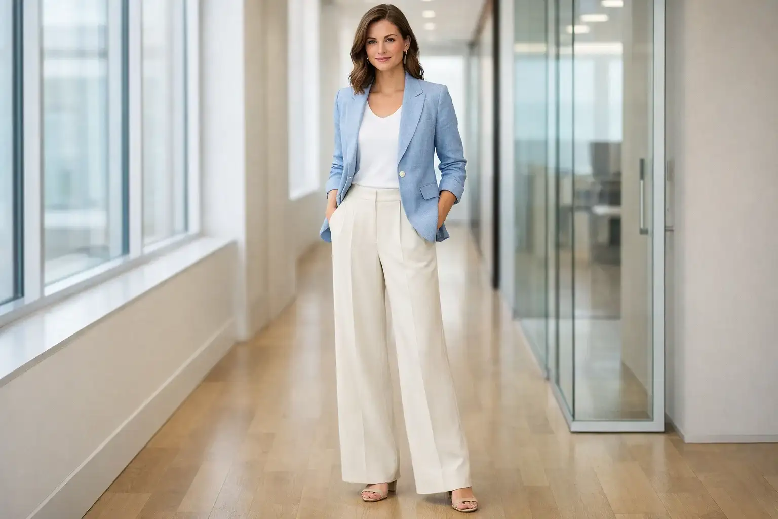 Soft Blazer With Tailored Wide Leg Trousers