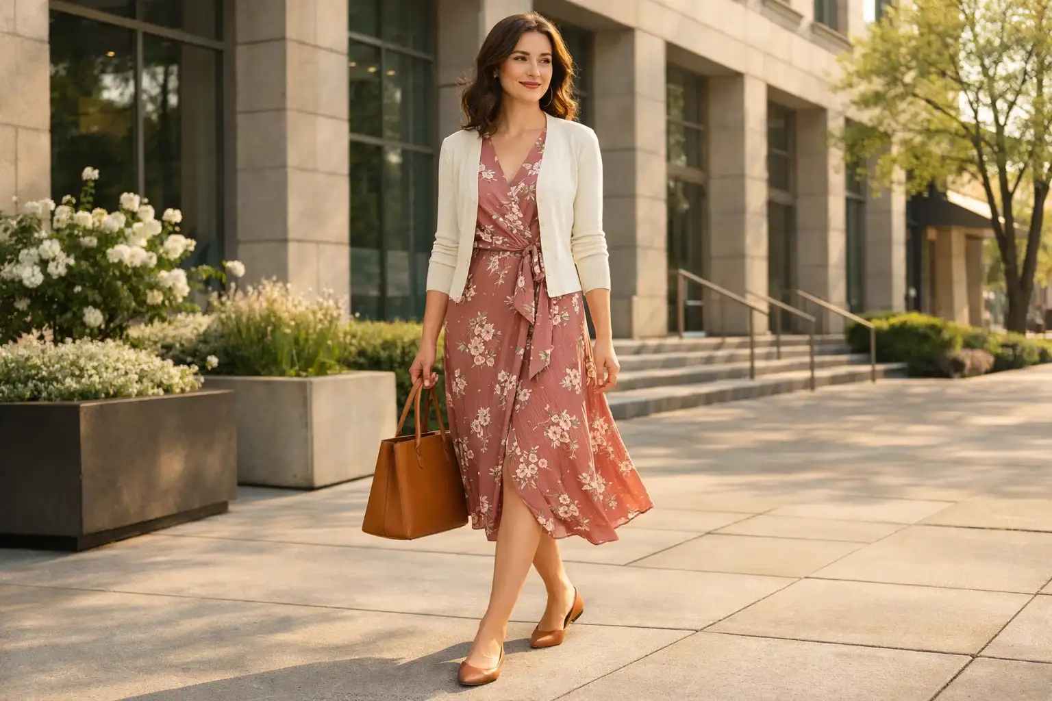 Wrap Dress With a Lightweight Cardigan