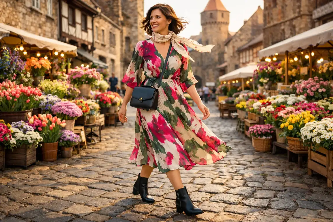 Floral Dress with Ankle Boots