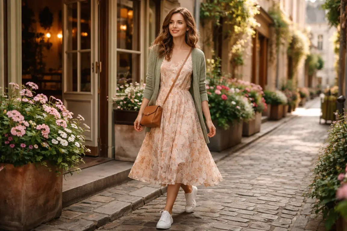 Midi Dress with a Lightweight Cardigan