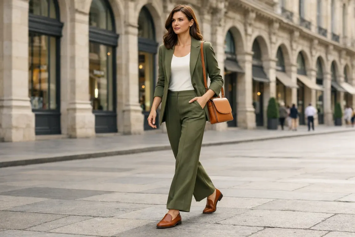 Tailored Blazer with Wide-Leg Trousers and Loafers