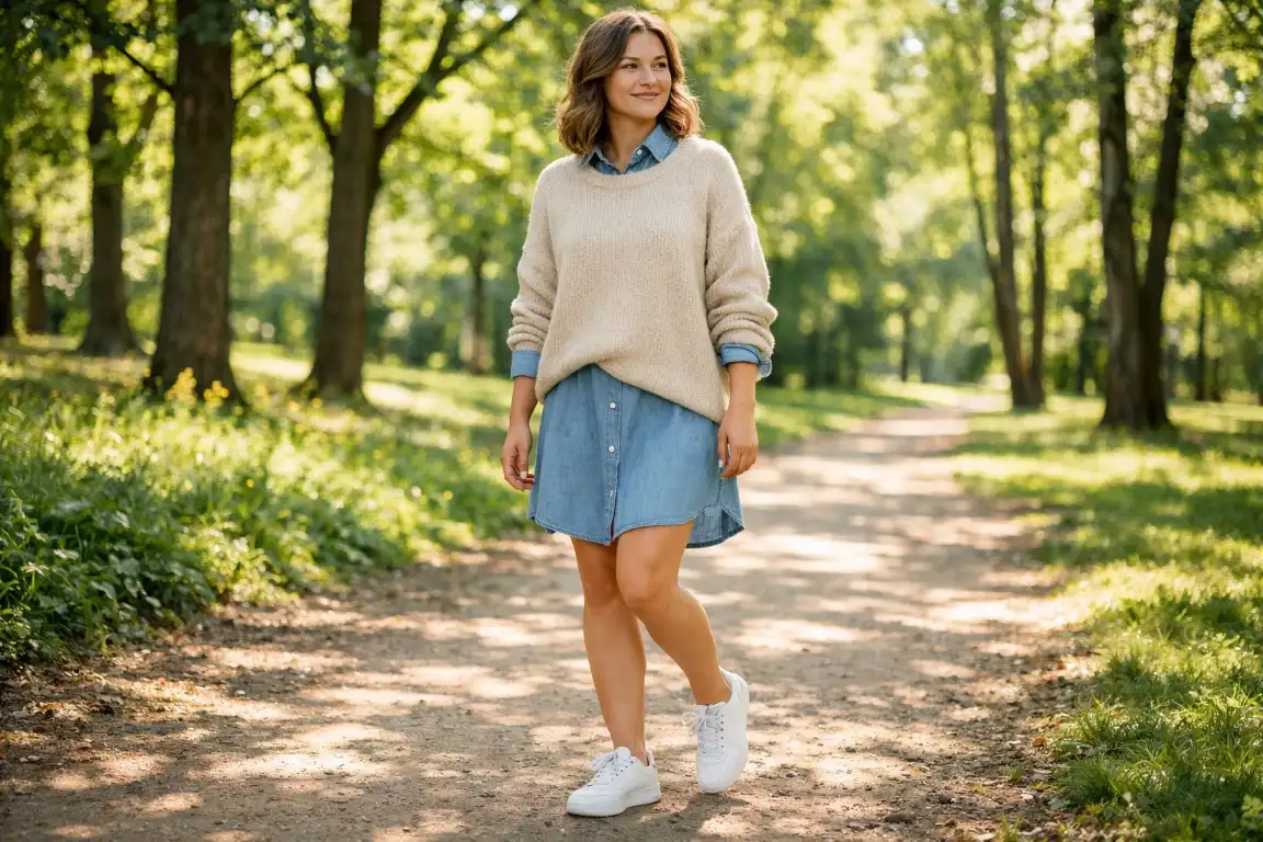 Layer a Lightweight Sweater Over a Shirt Dress