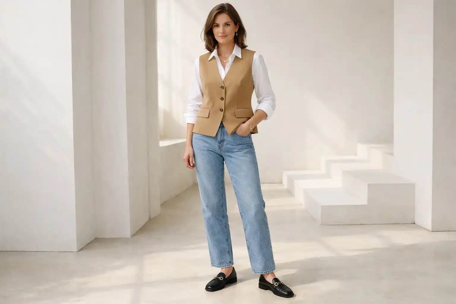 Wear a Tailored Vest Over a White Shirt