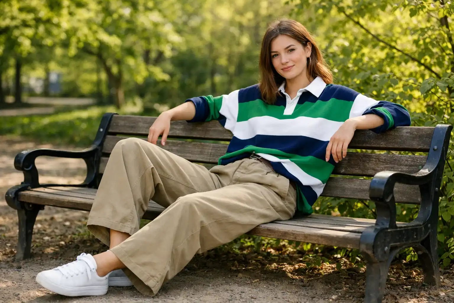 Try a Rugby Top with Relaxed Trousers