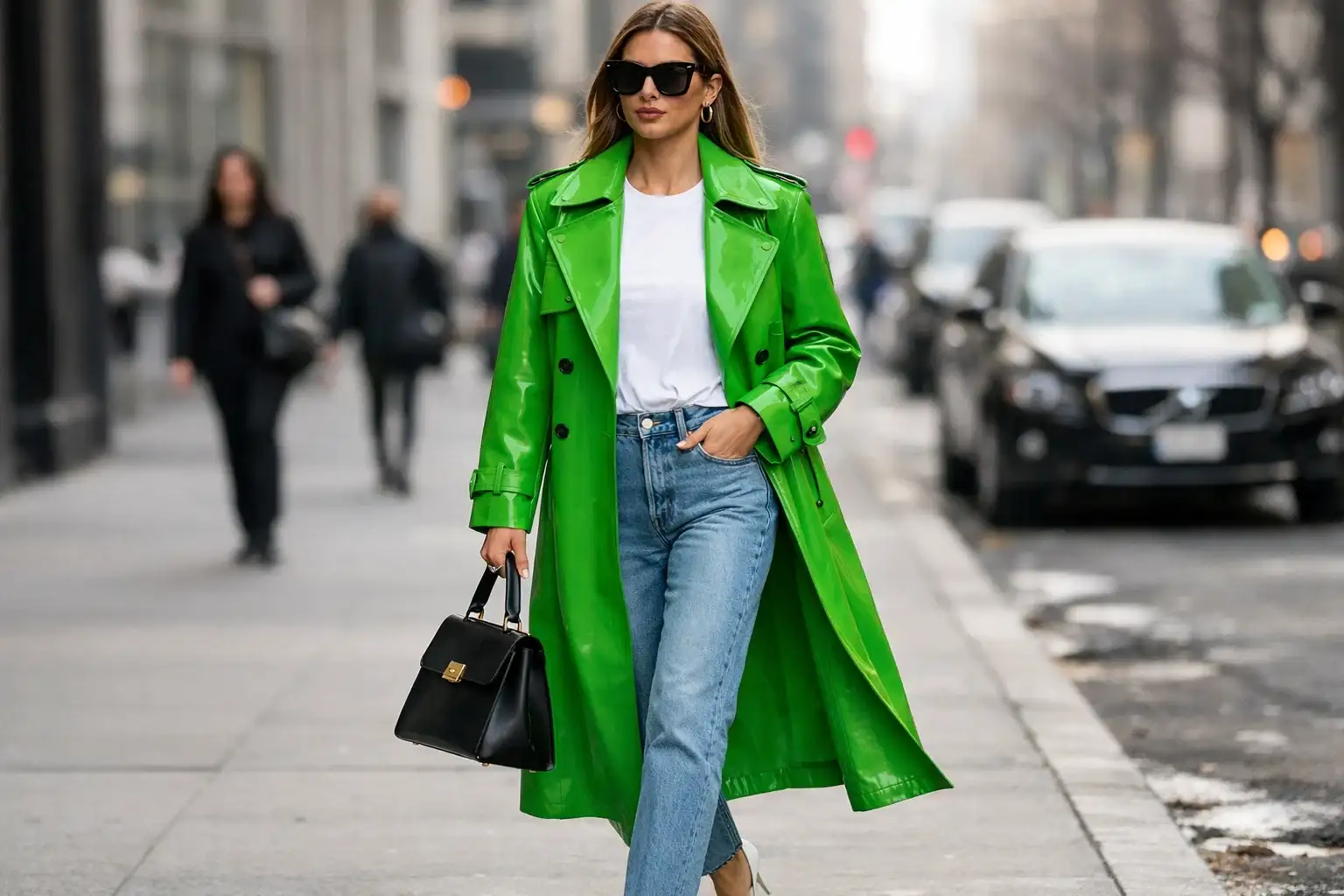 Vivid Green Trench Coat as the Hero Piece