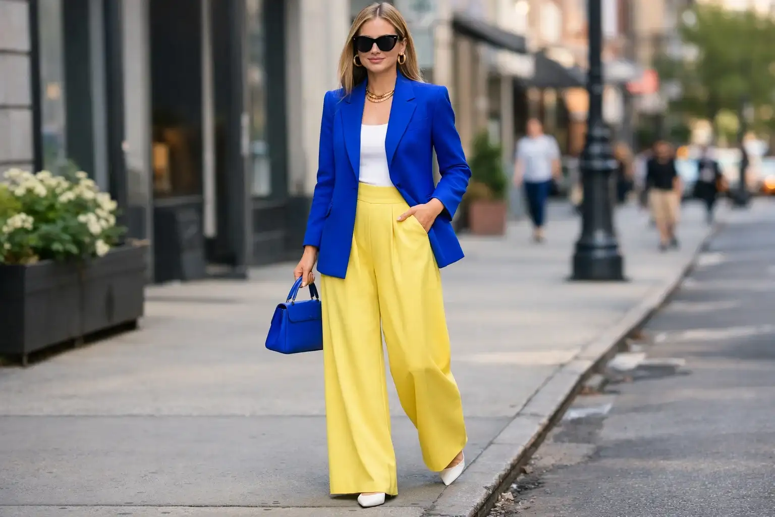 Color-Blocked Cobalt and Yellow Outfit