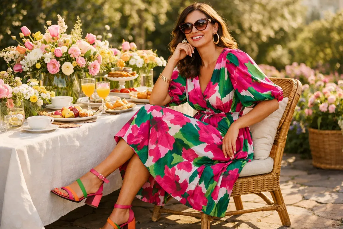 Floral Midi Dress with Statement Accessories