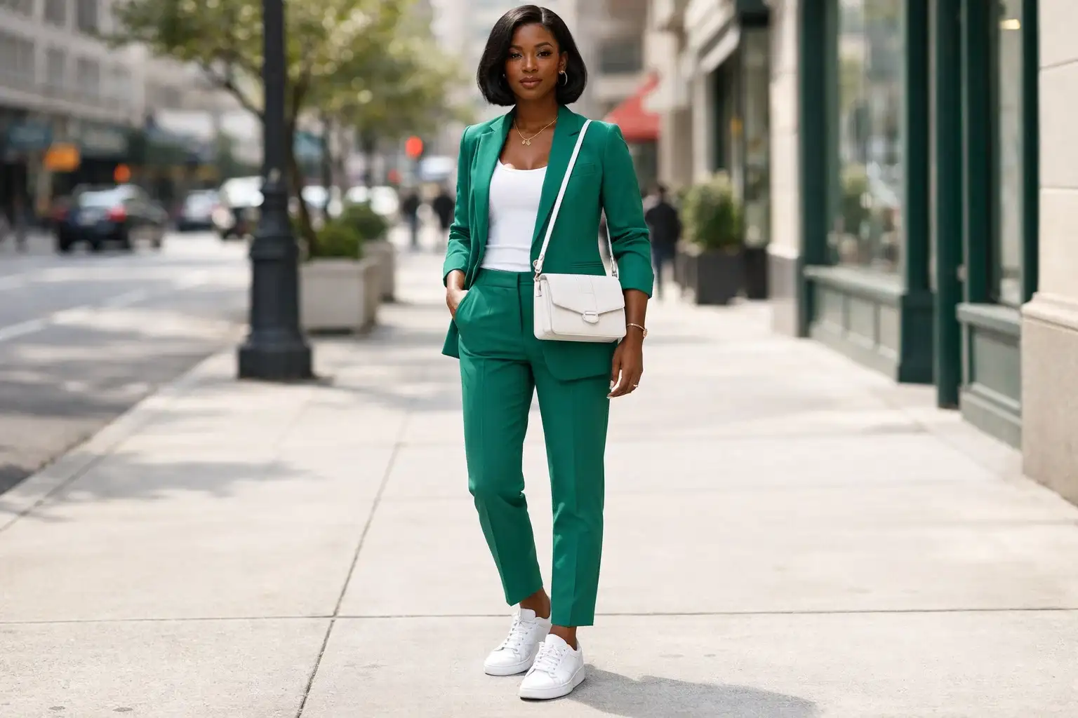 Jade Green Structured Co-Ord with White Sneakers