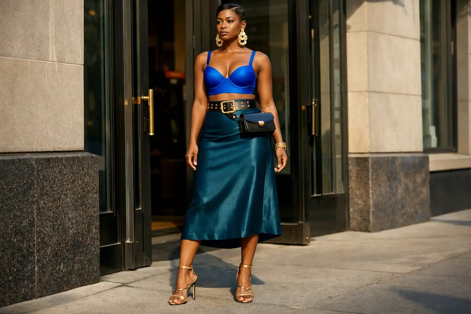 Statement Belt Outfit with a Bra Top and High-Waisted Skirt