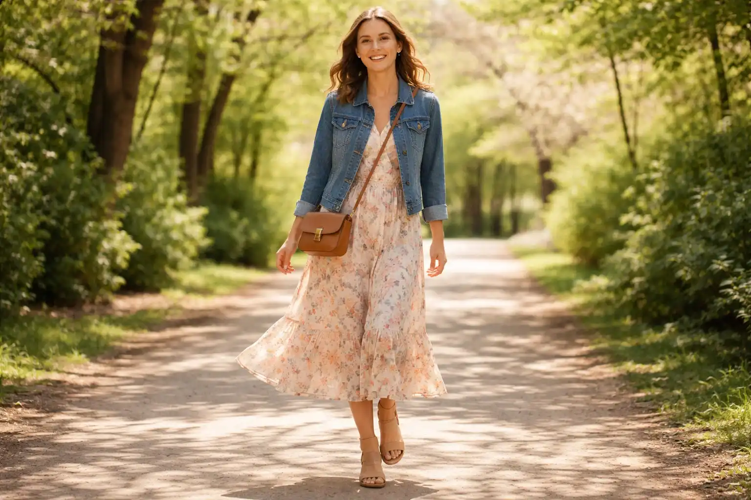 Denim Jacket and Floral Midi Dress