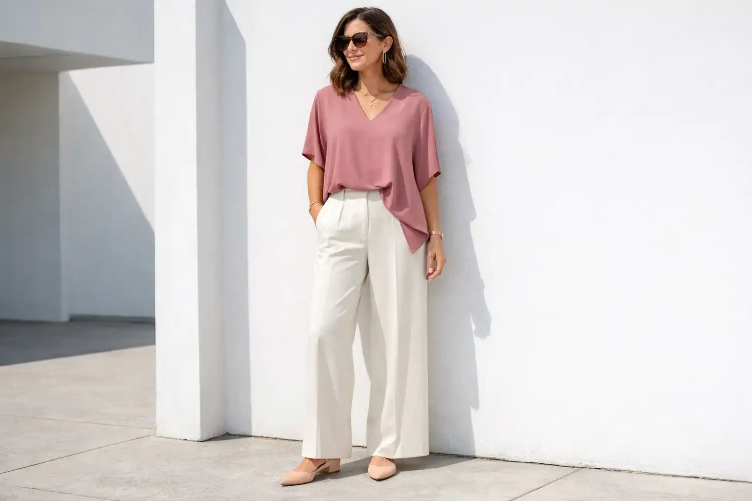 Asymmetric Hem Top and Tailored Trousers