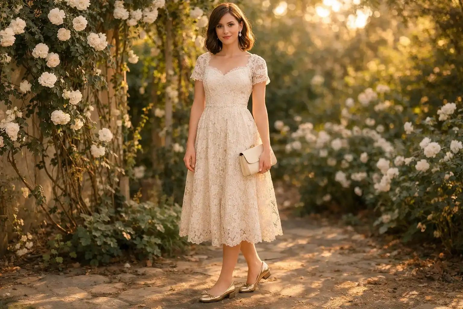 Lace Midi Dress with Ballet Flats