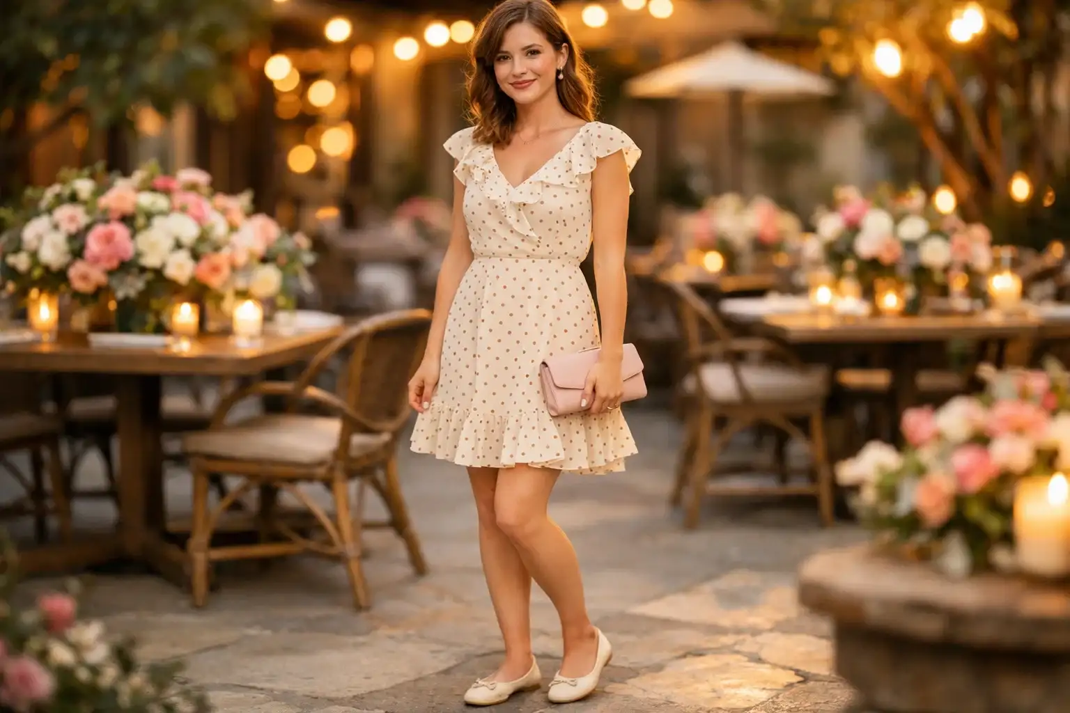 Cream Polka Dot Ruffle Dress