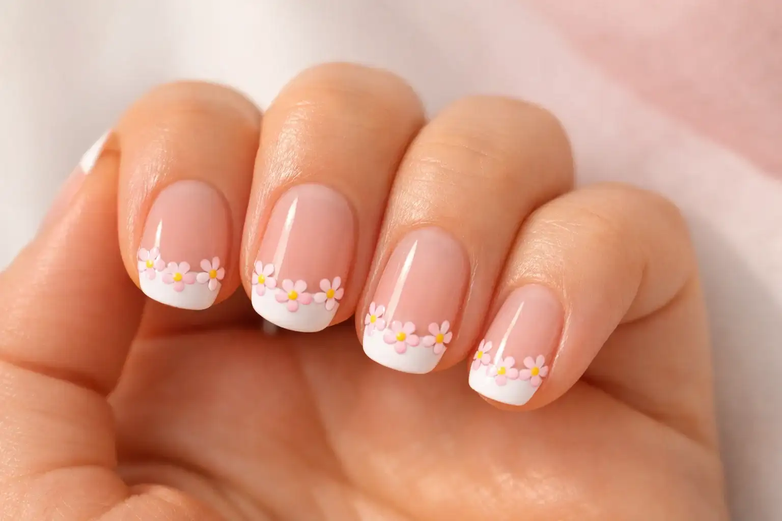 Daisy and Floral Tip French Nails