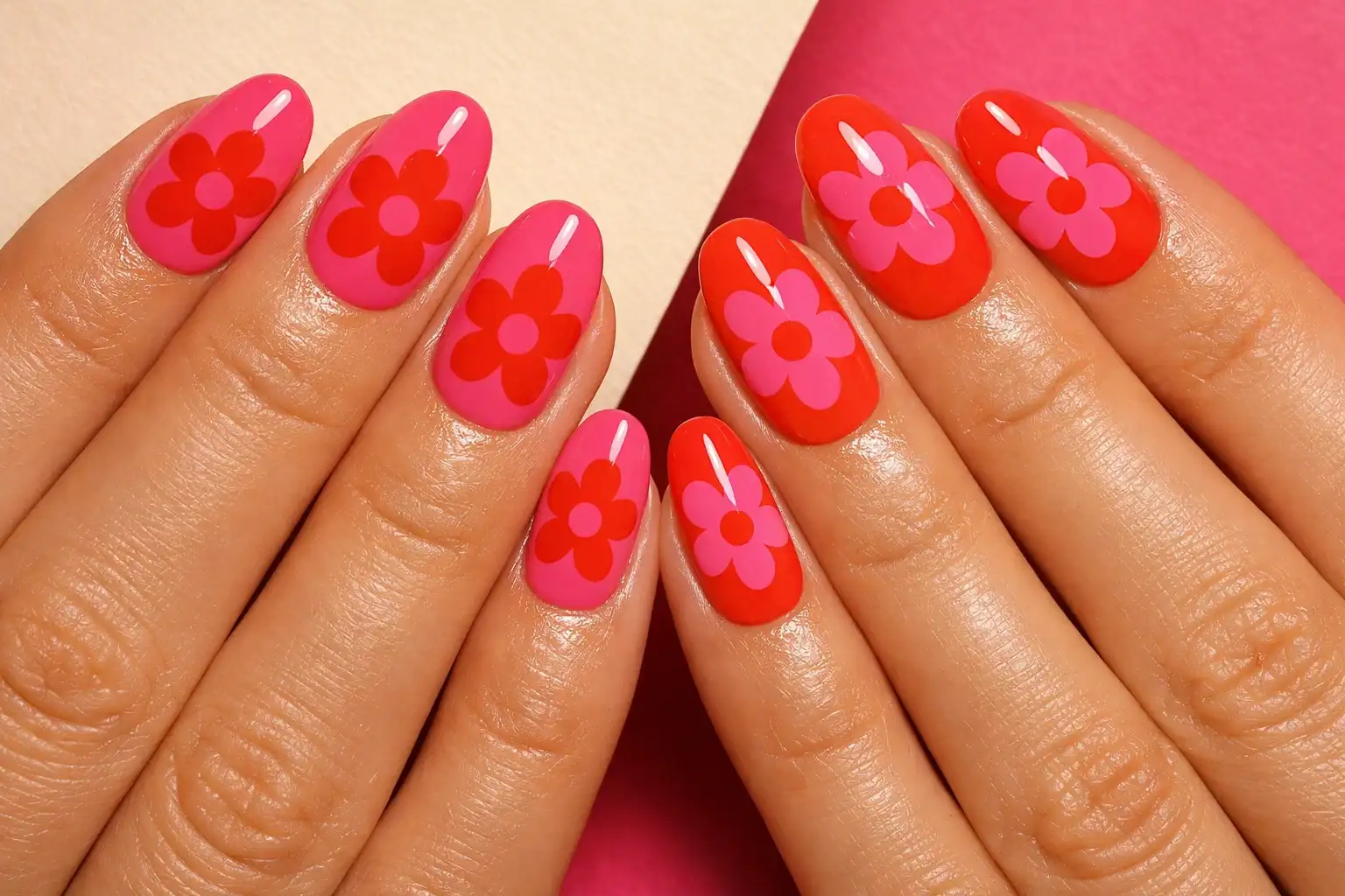 Bold Retro Flower Nail Art