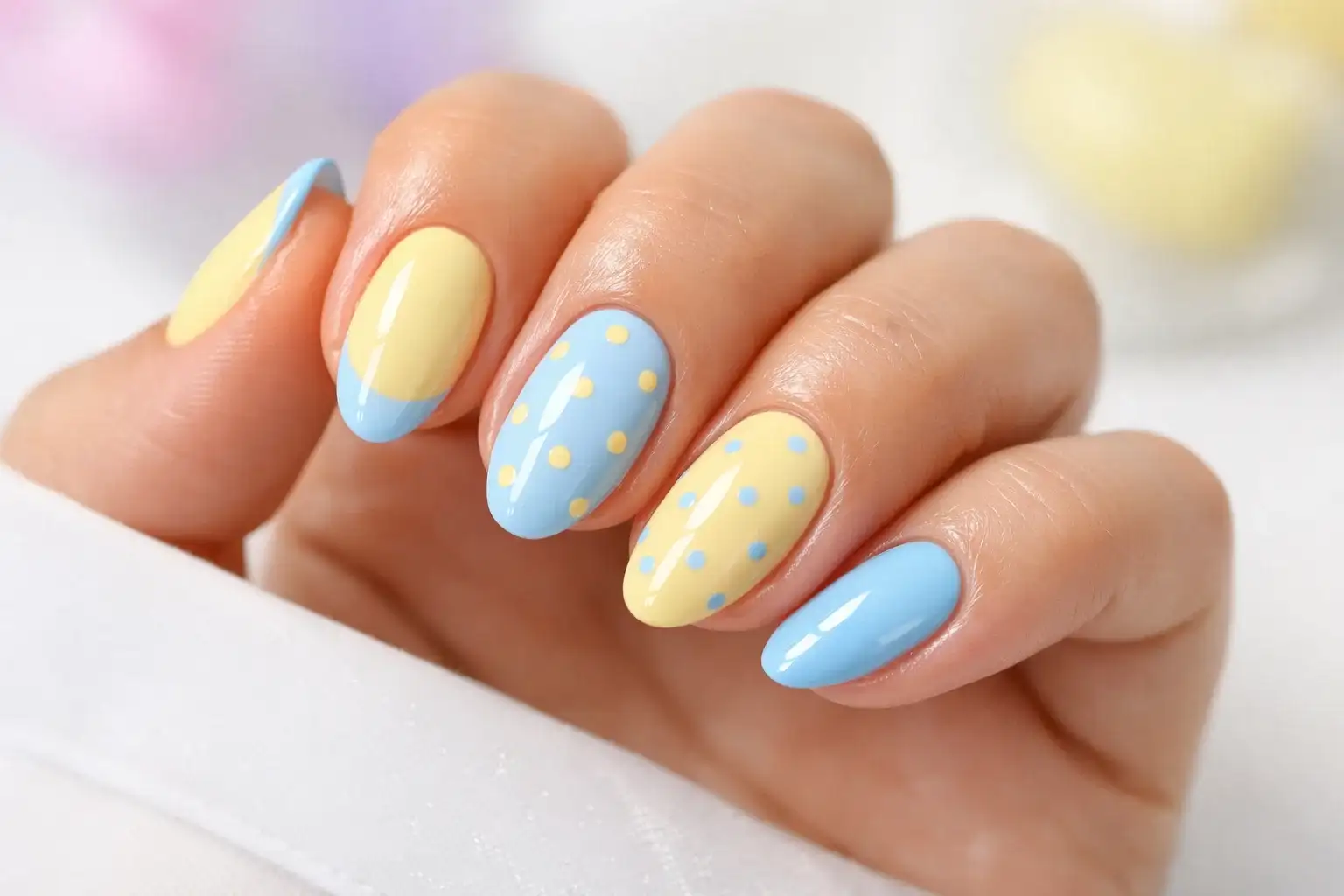 Baby Blue and Butter Yellow Mix-and-Match Nails