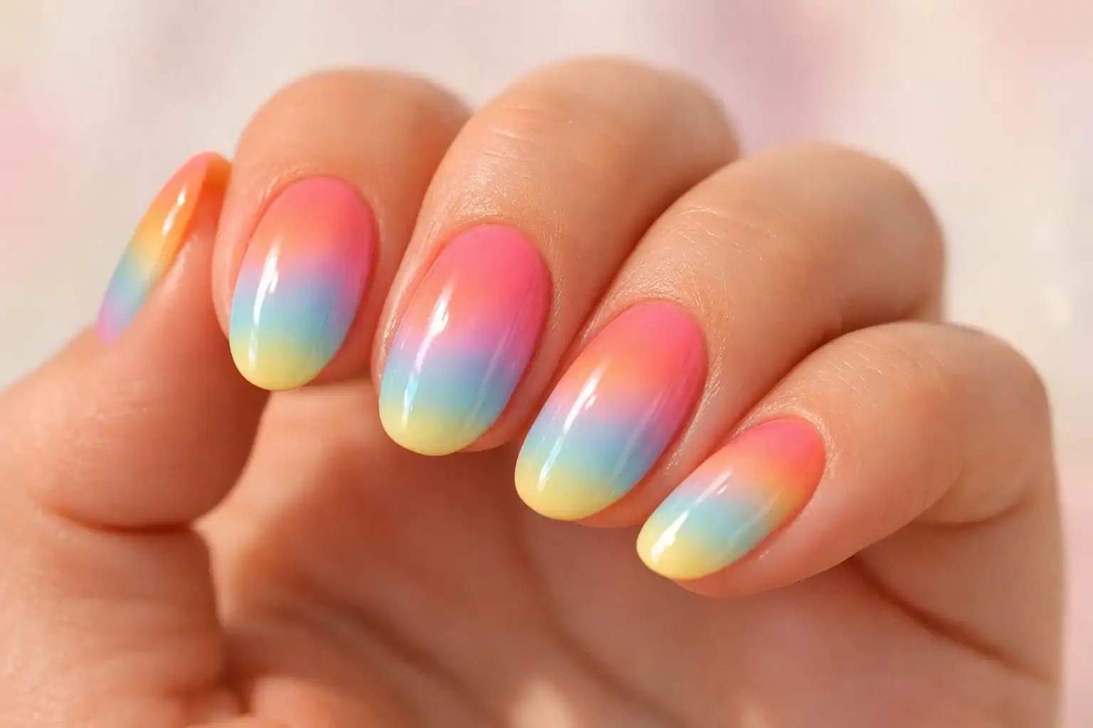 Rainbow Sherbet Ombre Nails