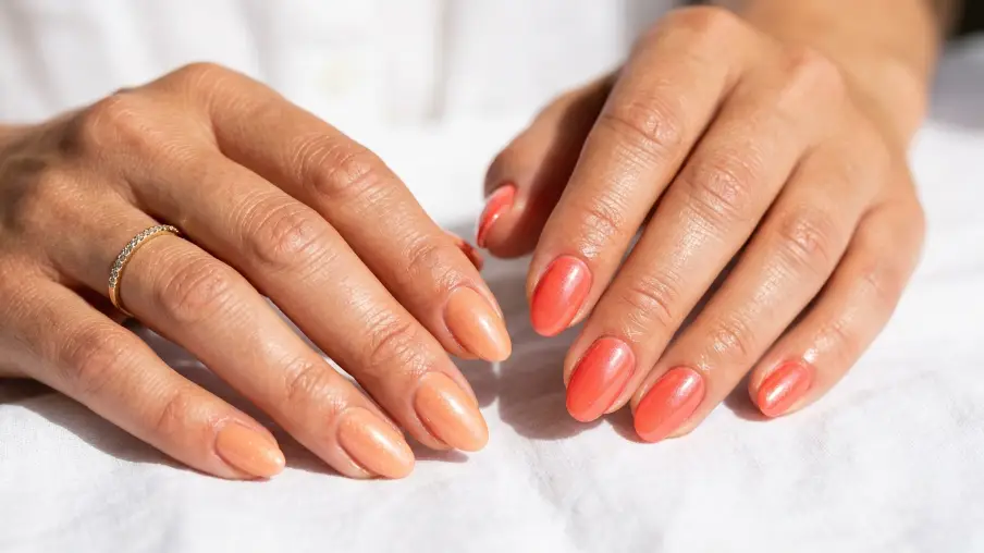 Peach and Coral Gel Nails