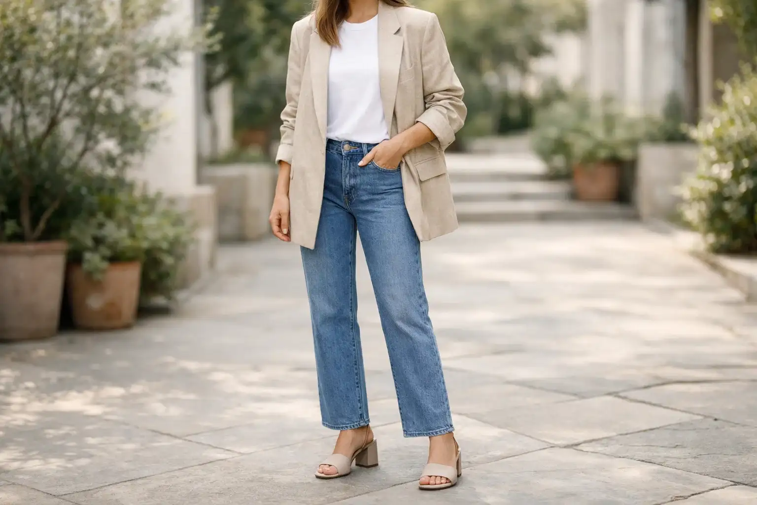 Straight Leg Jeans With a Linen Blazer