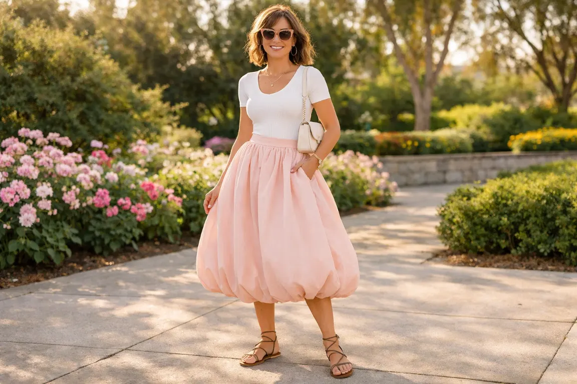 Bubble Skirt with a Fitted Ribbed Top