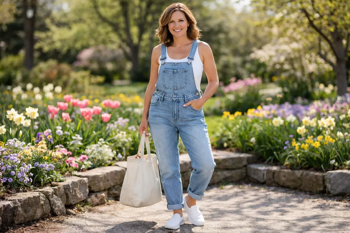 Denim Overalls with a Ribbed Tank