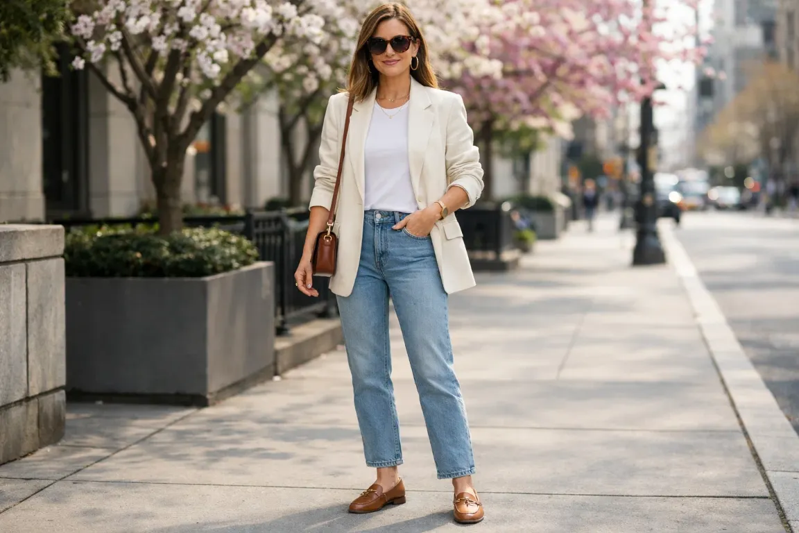 Oversized Blazer Over a Fitted Tee and Straight-Leg Jeans